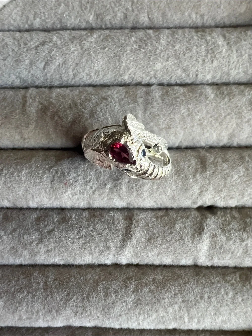 Sterling Silver Elephant Ring with Red Garnet